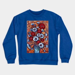 Cute Abstract Flowers in a Blue and White Vase Still Life Painting Crewneck Sweatshirt